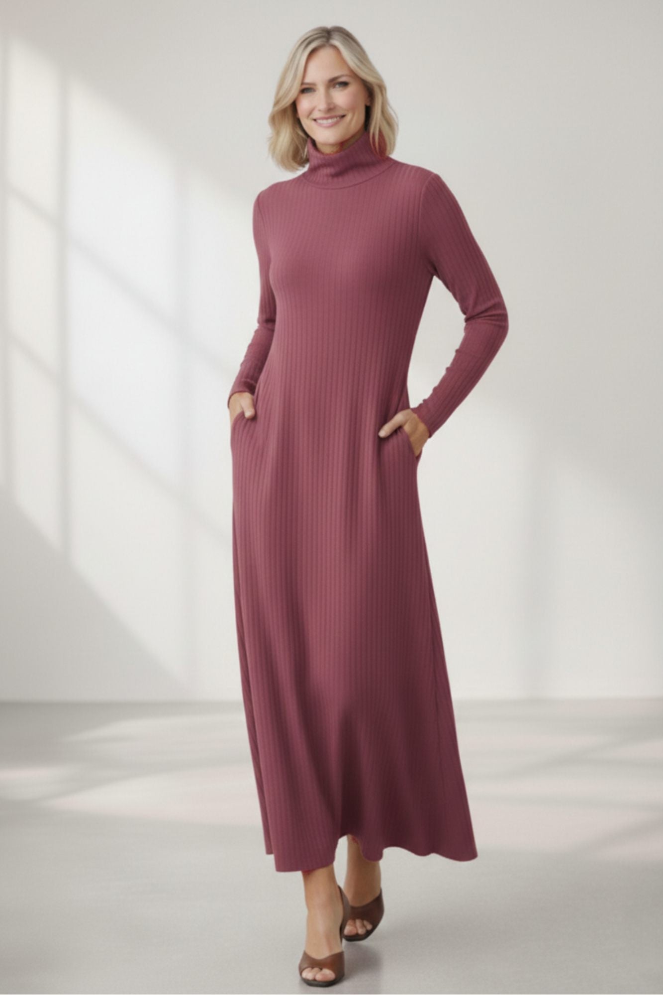Maxi Rib Knit Dress with Pockets – Custom Length | Handmade USA