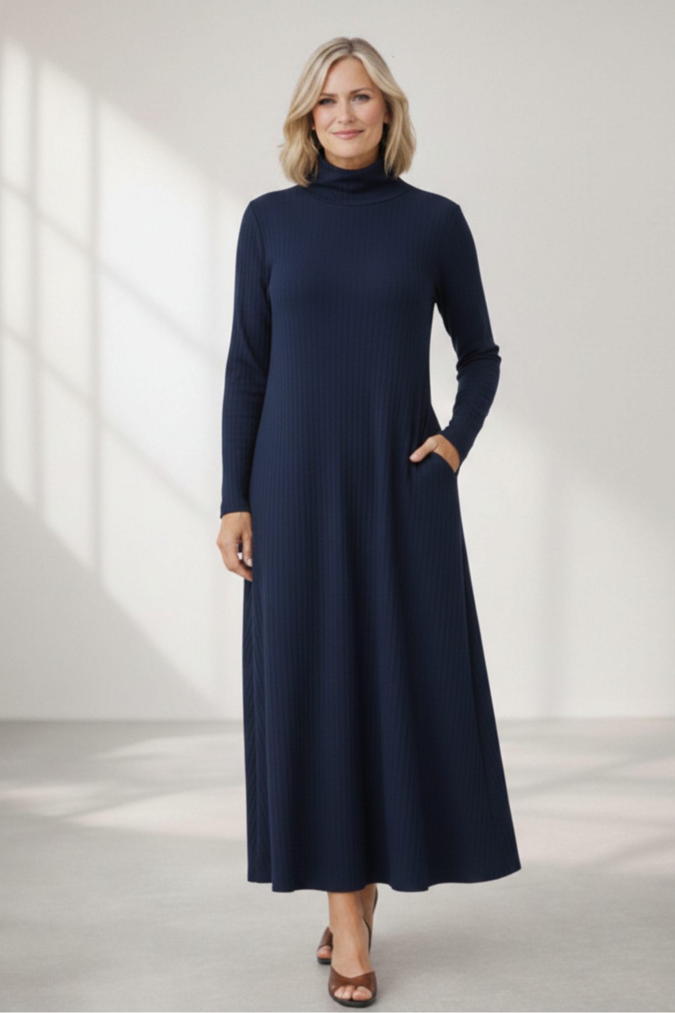 Maxi Rib Knit Dress with Pockets – Custom Length | Handmade USA