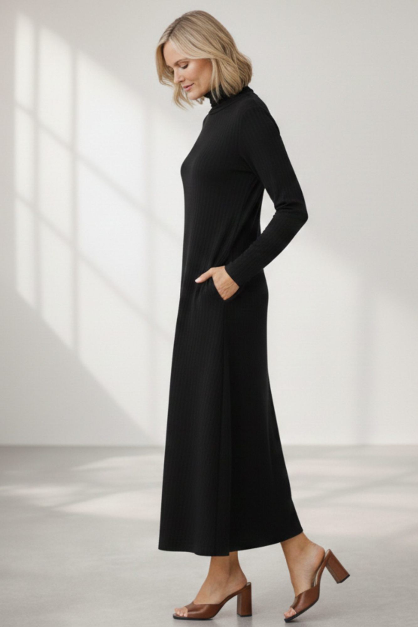 Maxi Rib Knit Dress with Pockets – Custom Length | Handmade USA