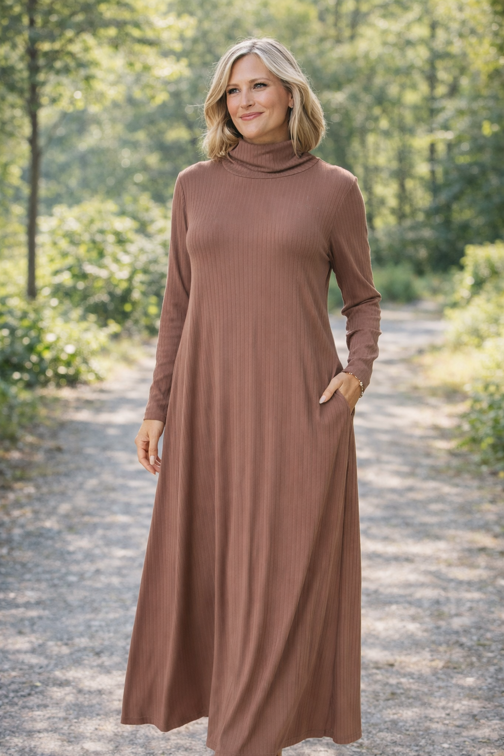 Maxi Rib Knit Dress with Pockets – Custom Length | Handmade USA