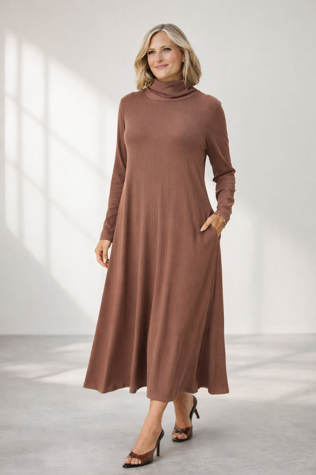 Maxi Rib Knit Dress with Pockets – Custom Length | Handmade USA