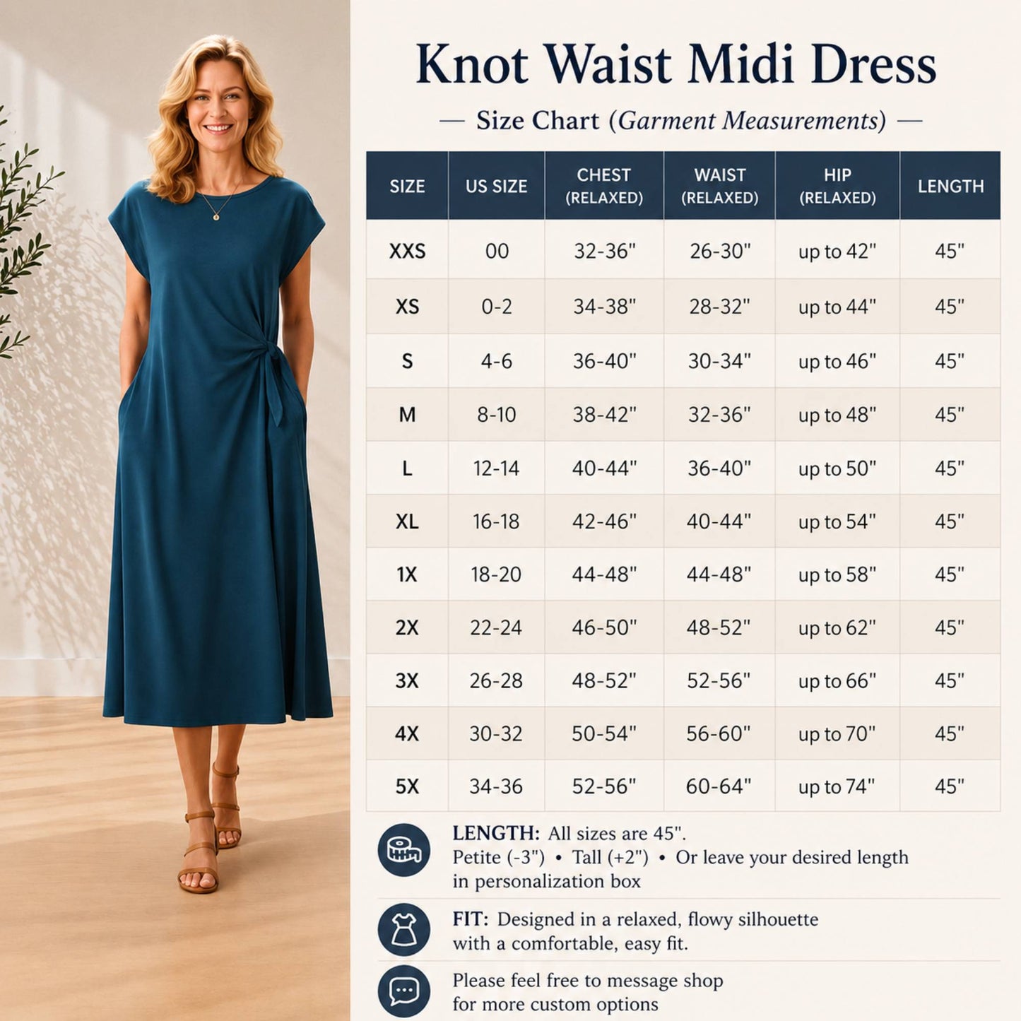 Side-Tie Midi Dress with Pockets