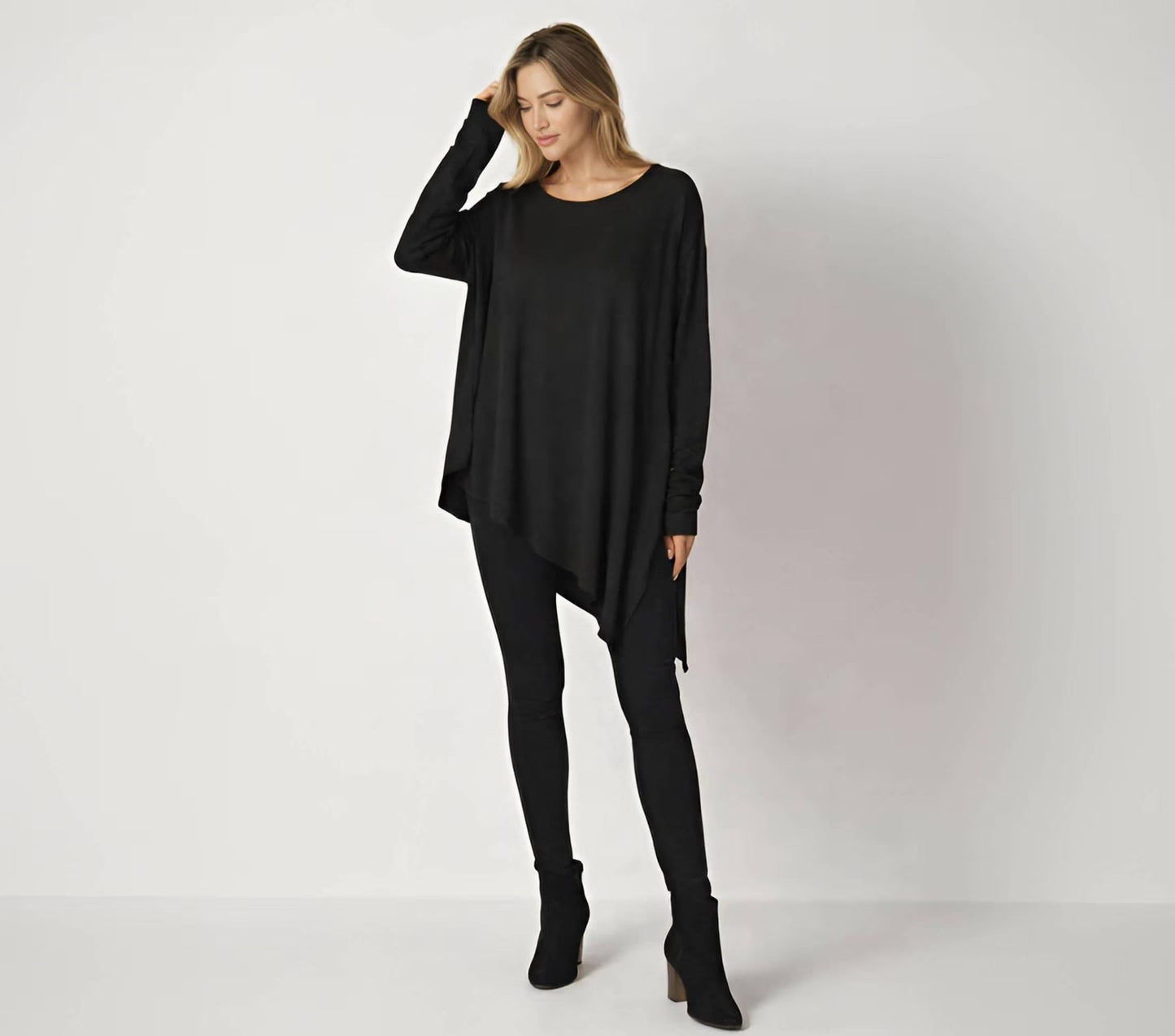 Asymmetrical Oversized Tunic Top with Side Slit – Available in Petite, Plus, Tall - Chic and Flowy Statement Piece - Handmade in USA