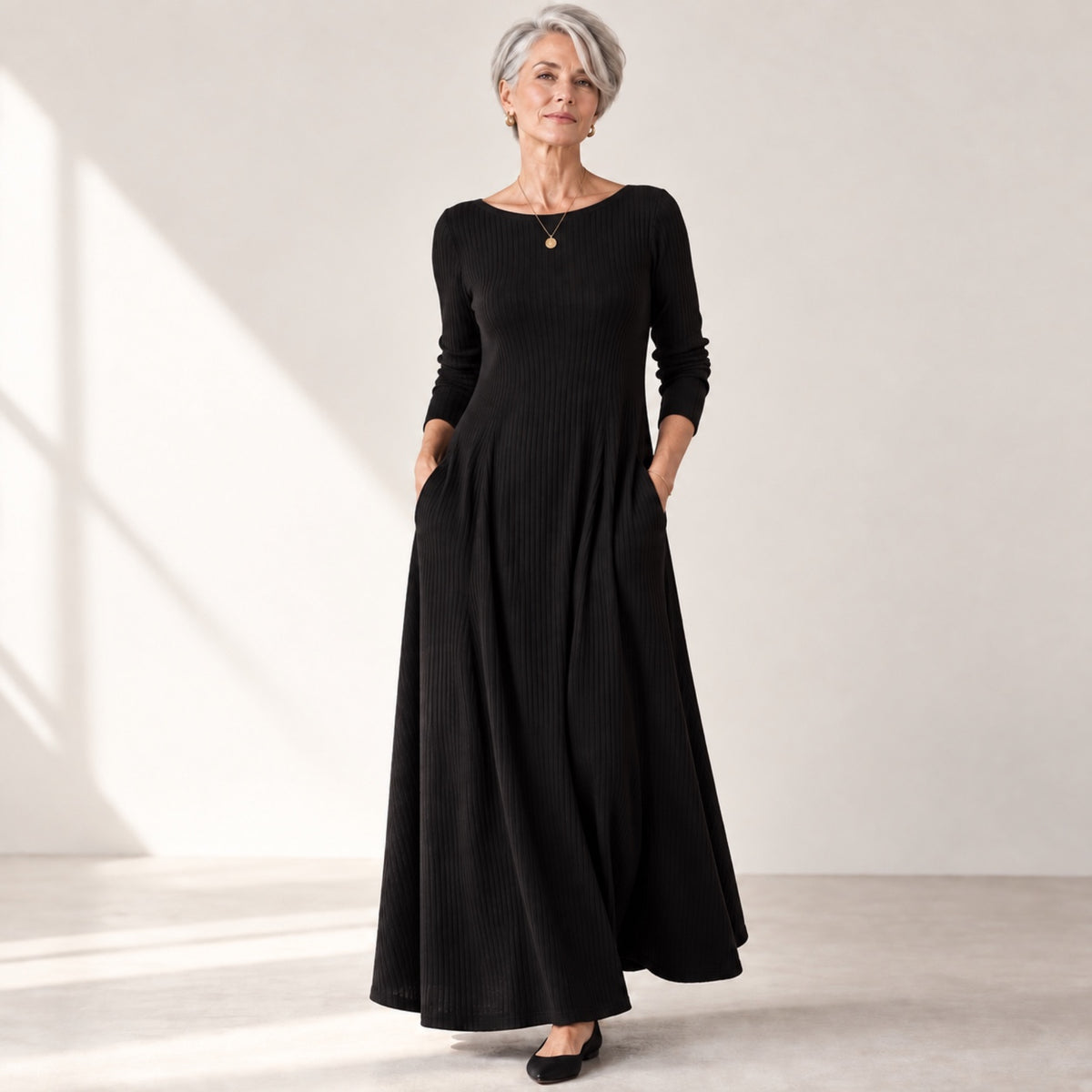 Boat Neck Long Sleeve Maxi Dress