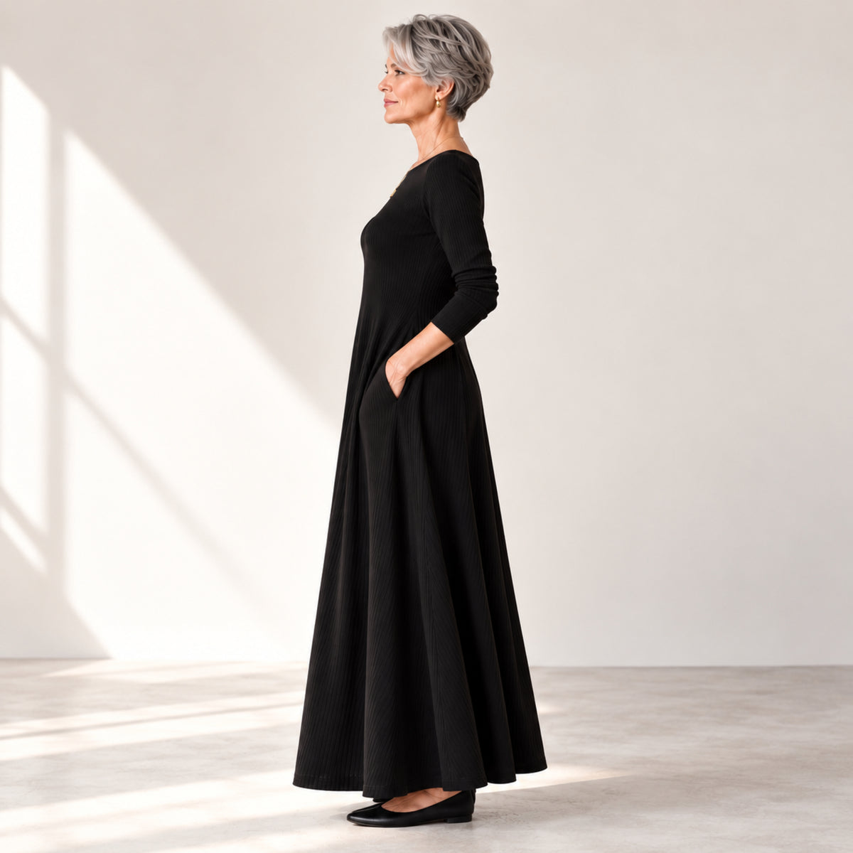 Boat Neck Long Sleeve Maxi Dress