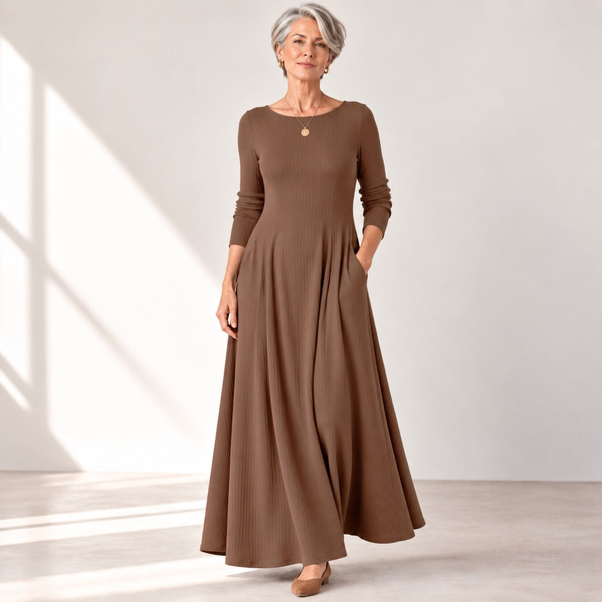 Boat Neck Long Sleeve Maxi Dress