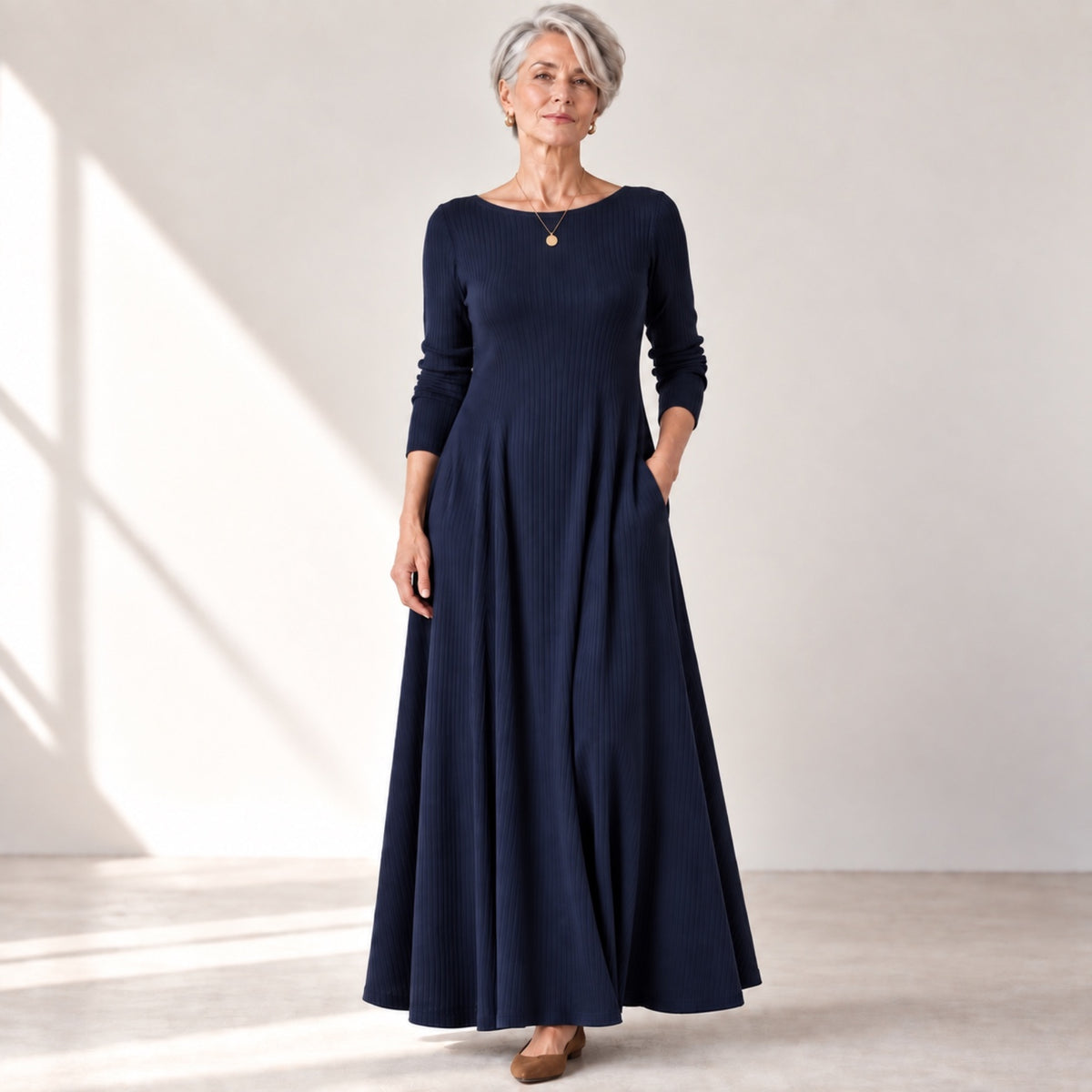 Boat Neck Long Sleeve Maxi Dress