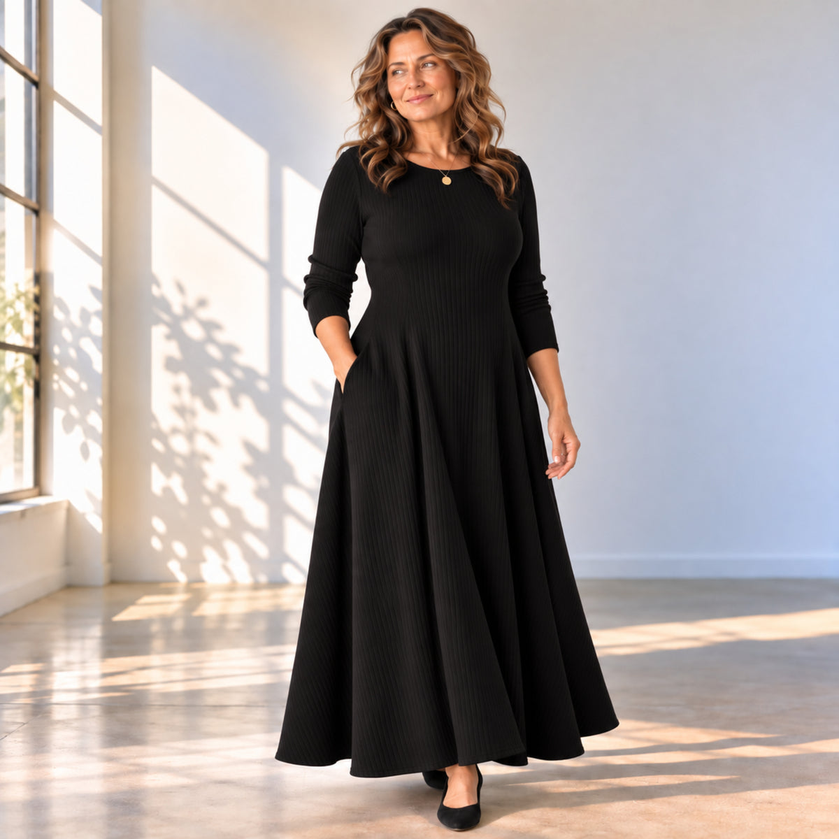 Boat Neck Long Sleeve Maxi Dress