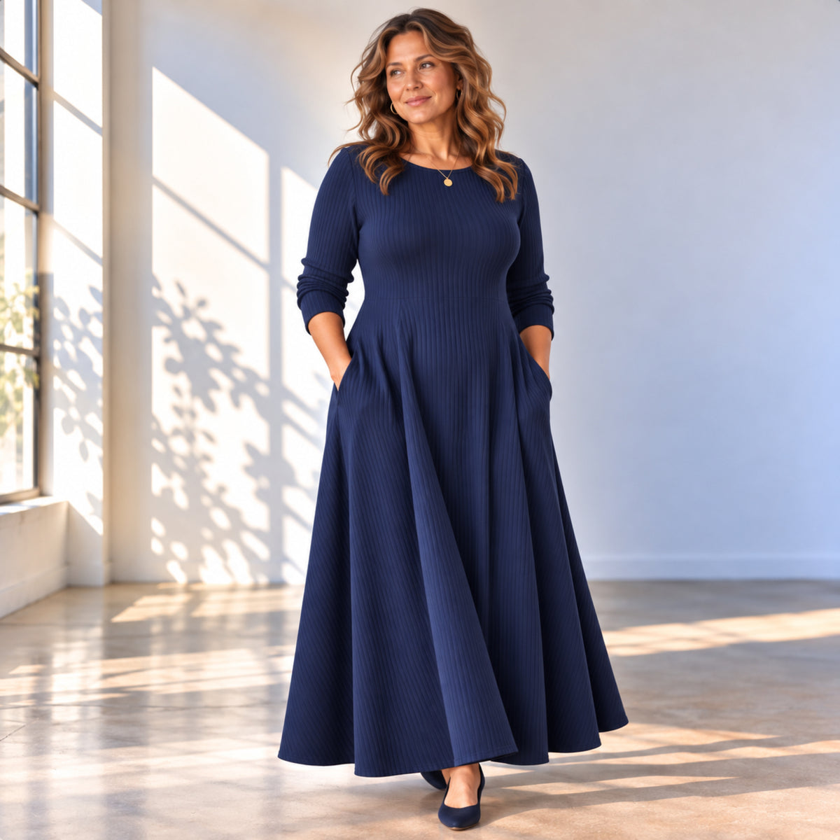 Boat Neck Long Sleeve Maxi Dress