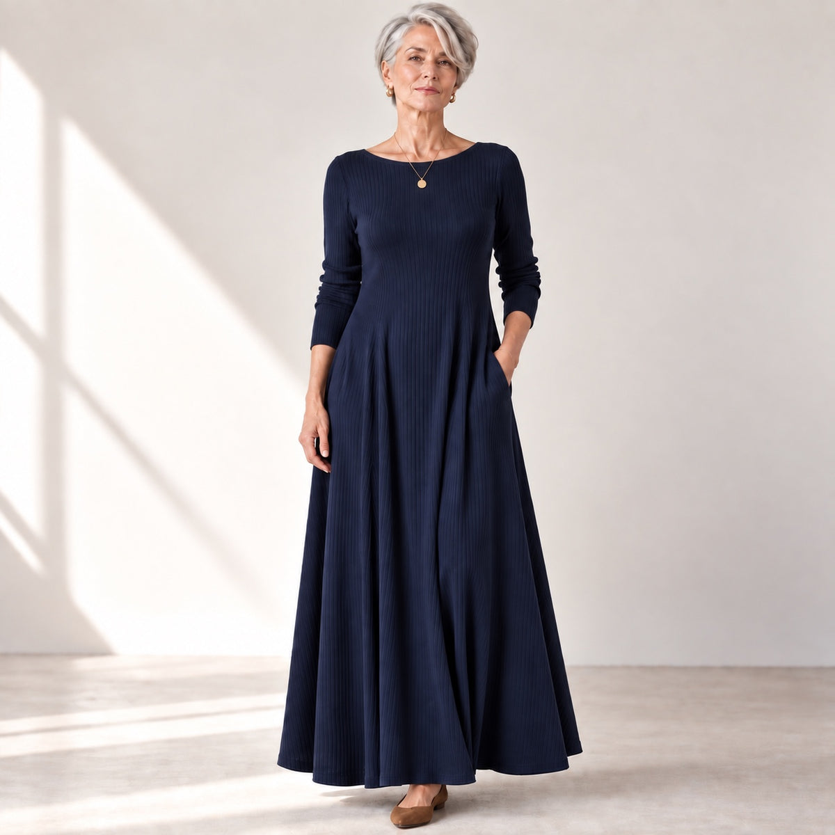 Boat Neck Long Sleeve Maxi Dress