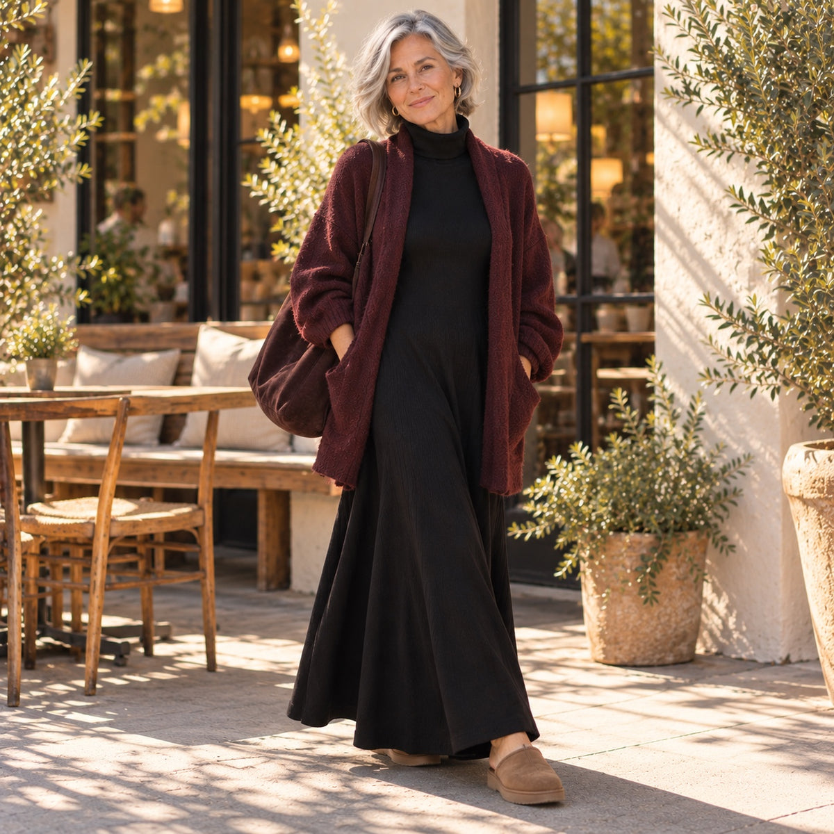 Mock Neck Maxi Rib Knit Dress