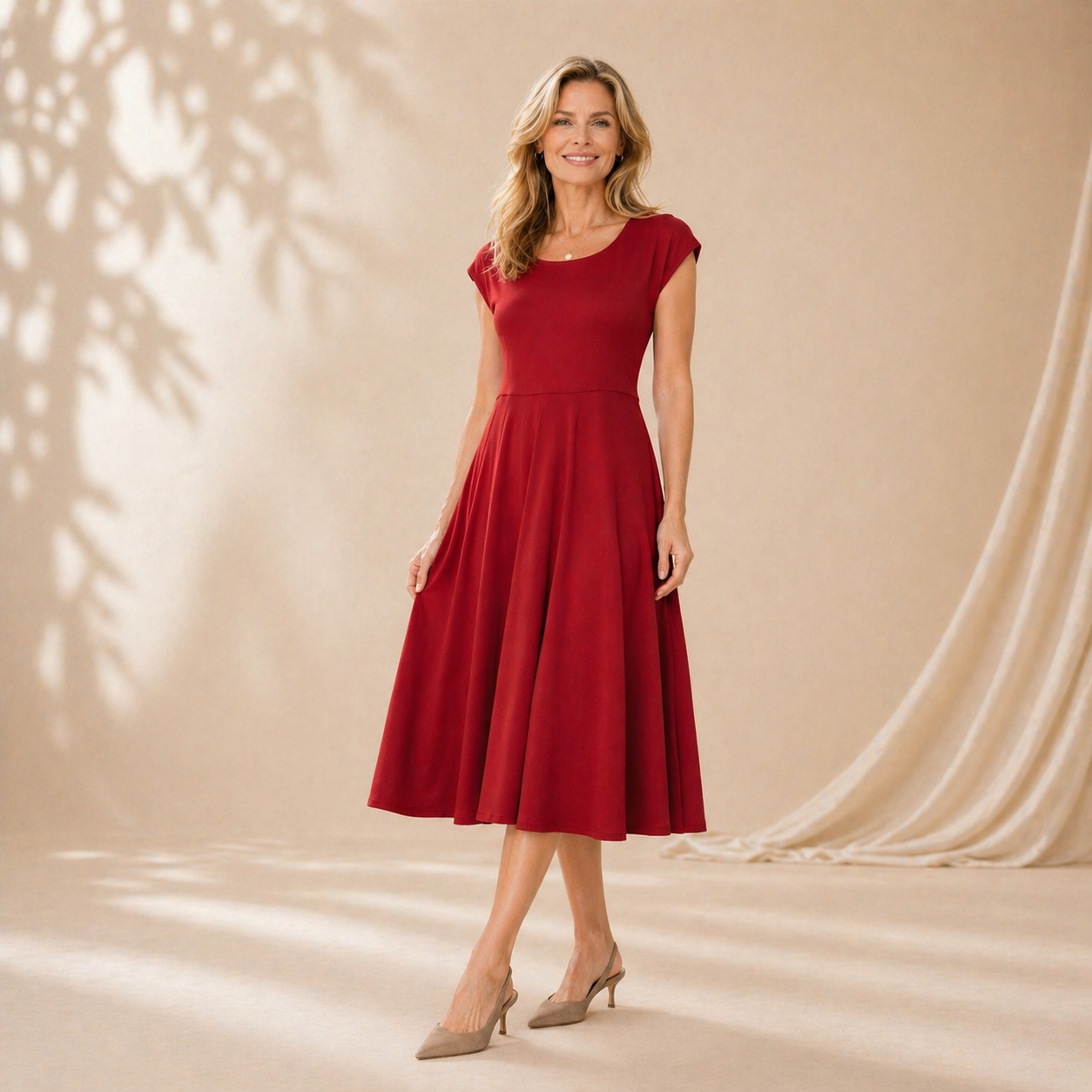 Flowy Cap Sleeve Midi Dress with Pockets