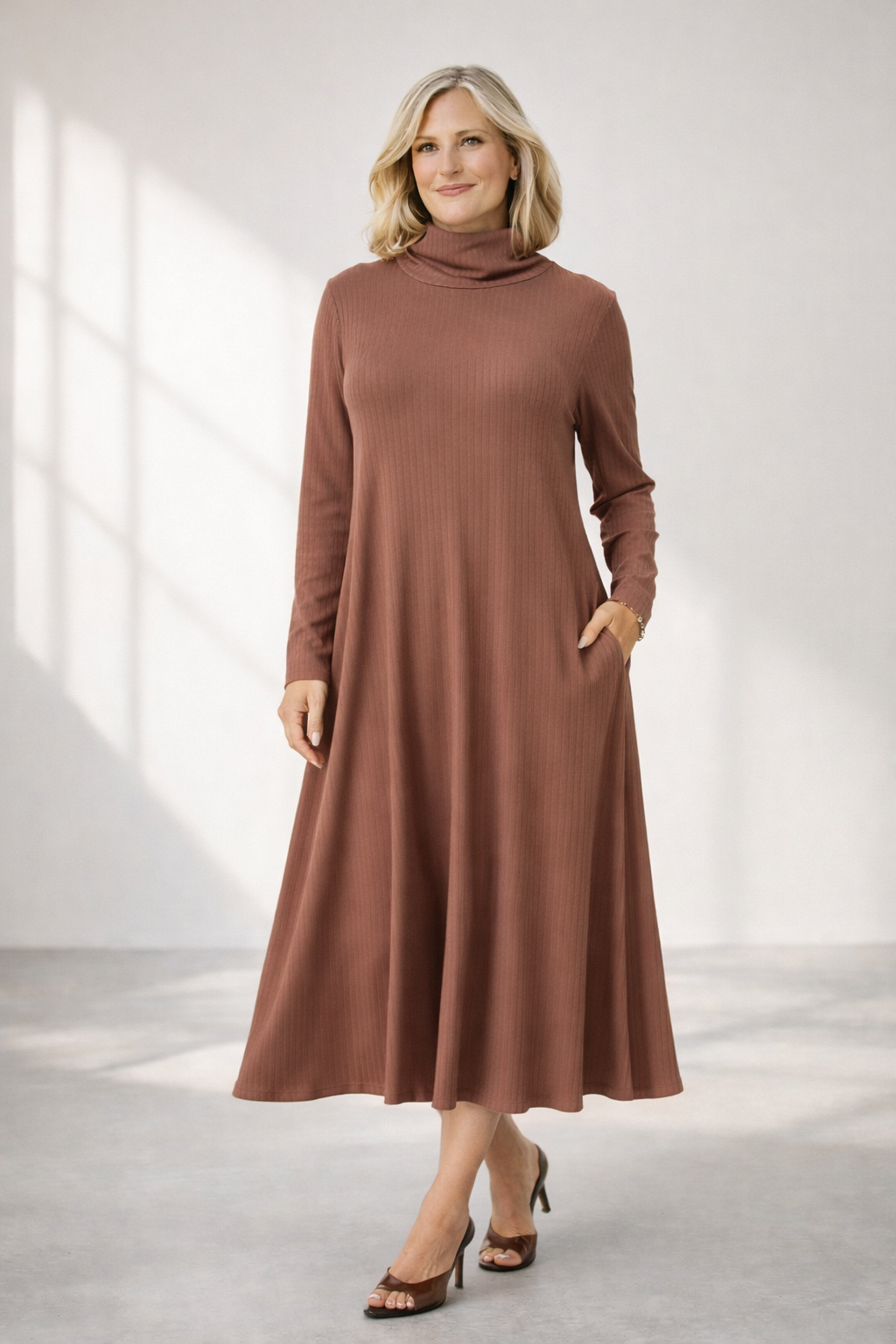 Maxi Rib Knit Dress with Pockets – Custom Length | Handmade USA