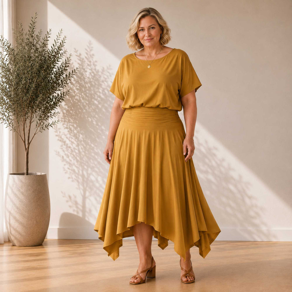 Two Piece Hanky Hem Skirt Set