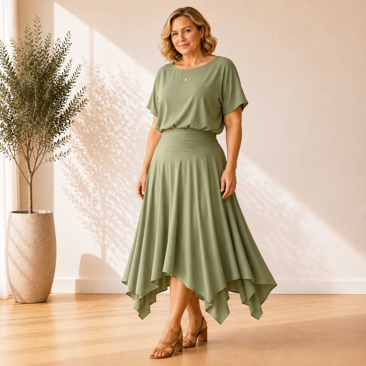 Two Piece Hanky Hem Skirt Set