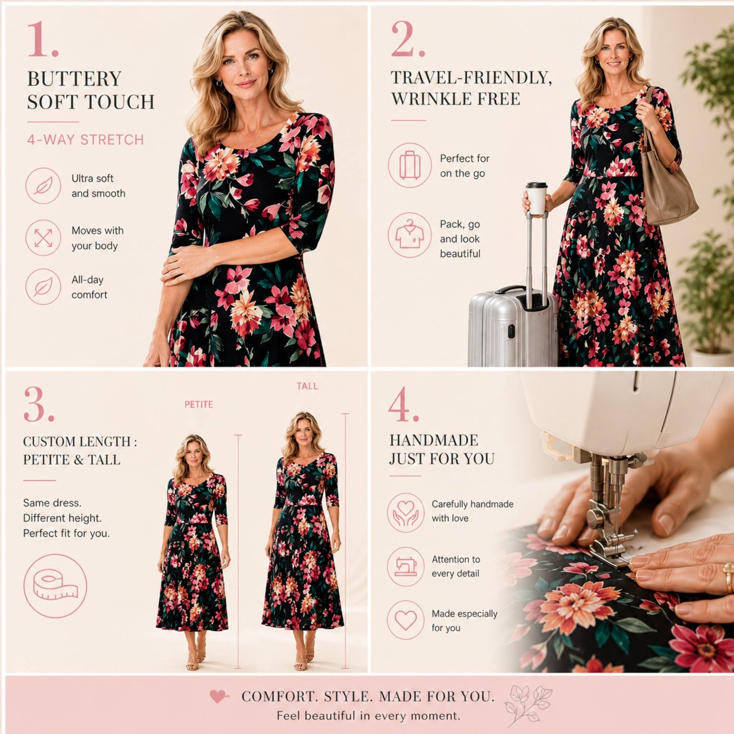 Floral Printed Midi Dress with Elbow Sleeves
