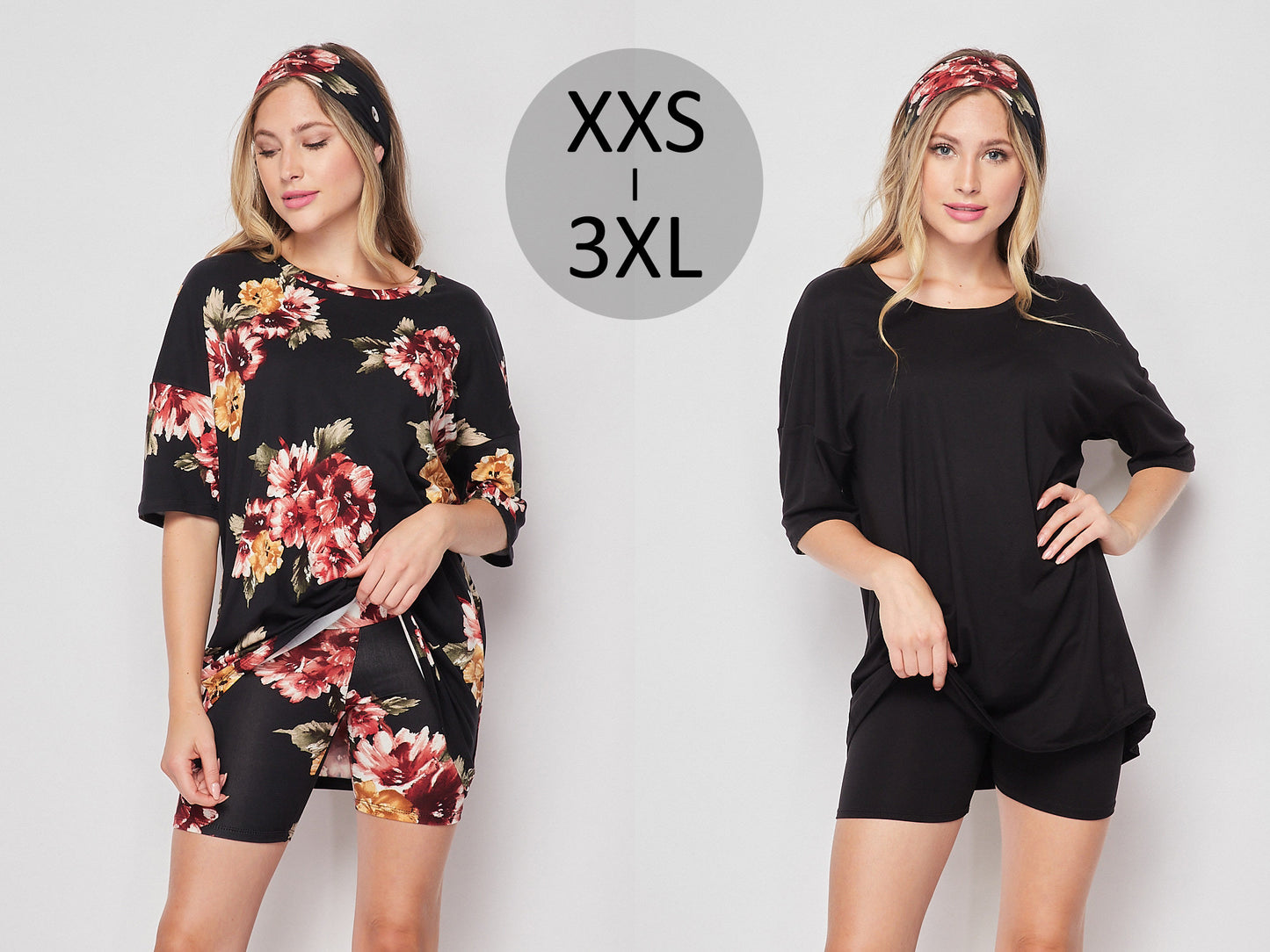Two Piece Lounge Set / Available in Plus Size/  Oversized Short Sleeve Tee and Biker Shorts Set / Printed Biker Shorts Set / Made in USA