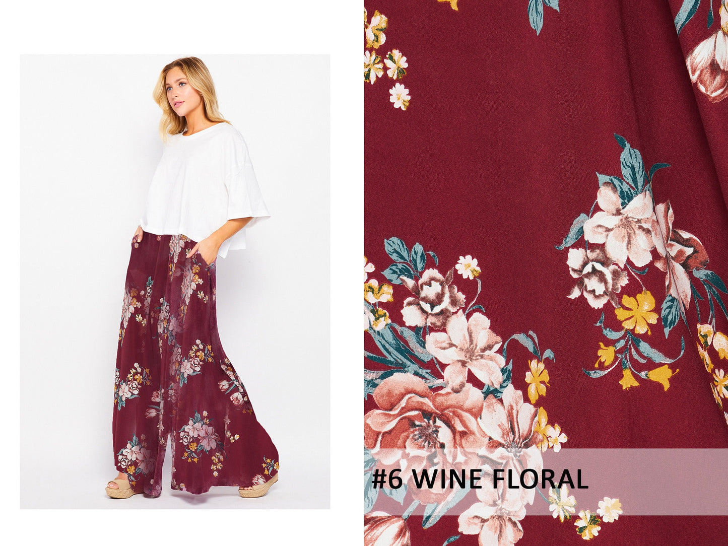 Pleated Wide Leg Palazzo Pants with Pocket / Stretch Elastic Waist Band / Fully Lined / Upcycled Clothing / Made In USA