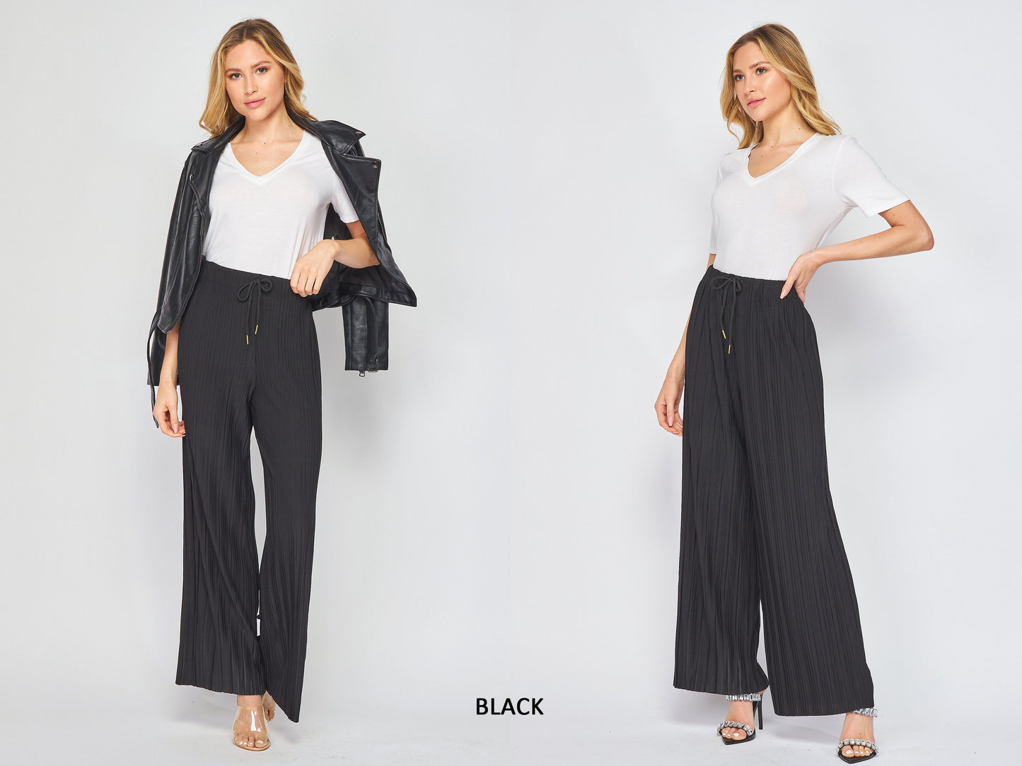 Accordion Pleated Wide Leg Palazzo Pants