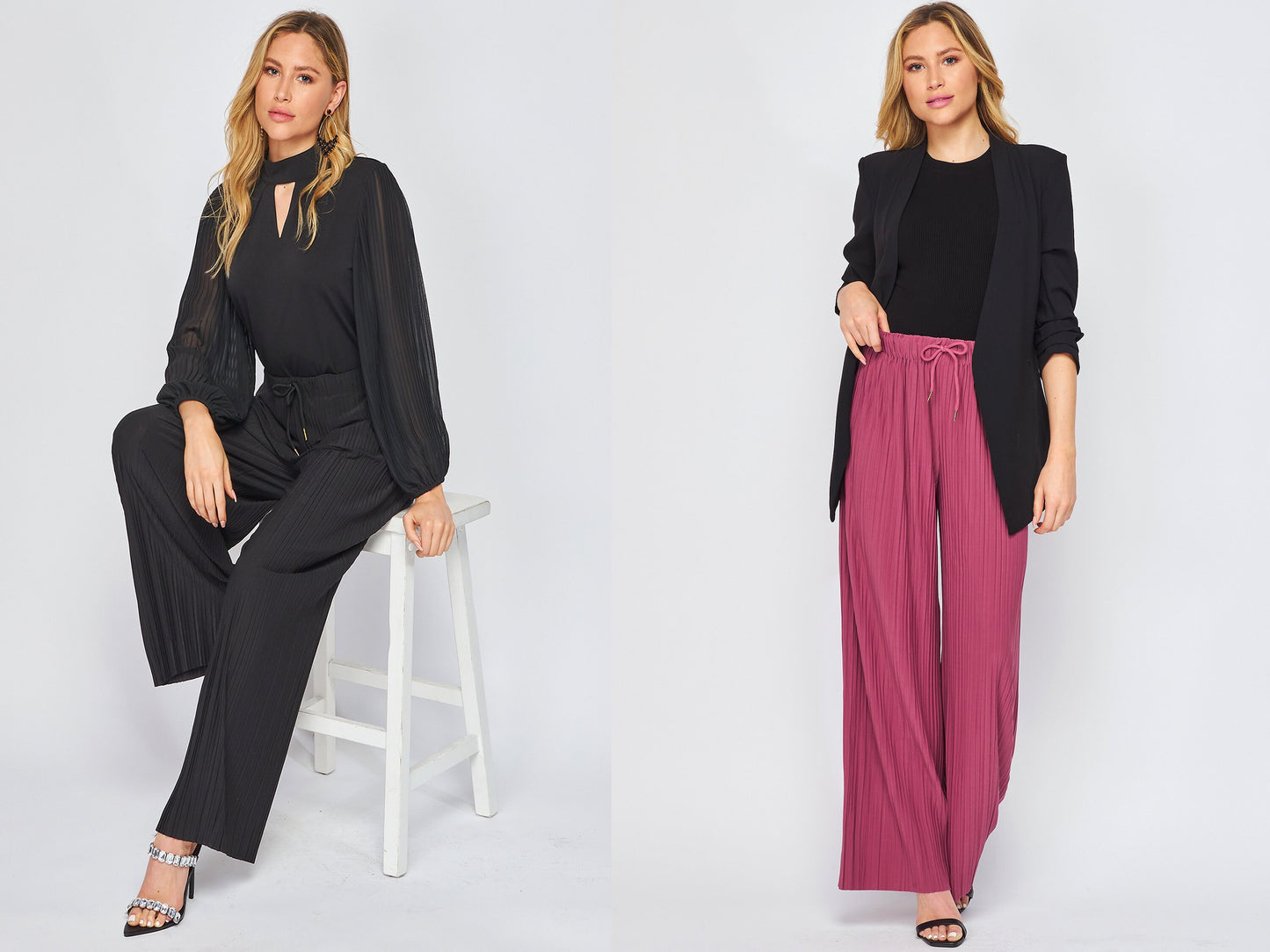 Accordion Pleated Wide Leg Palazzo Pants