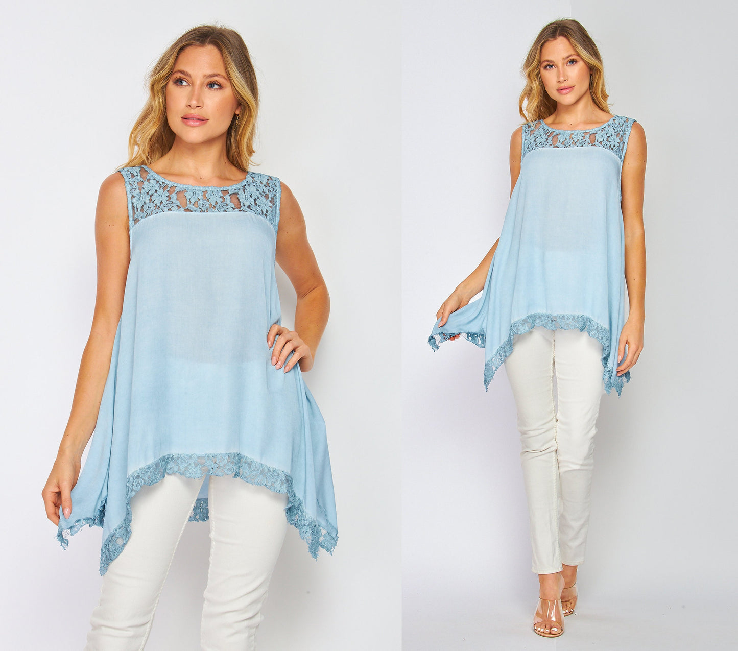 Washed Modal Hanky Hem Tunic with Lace