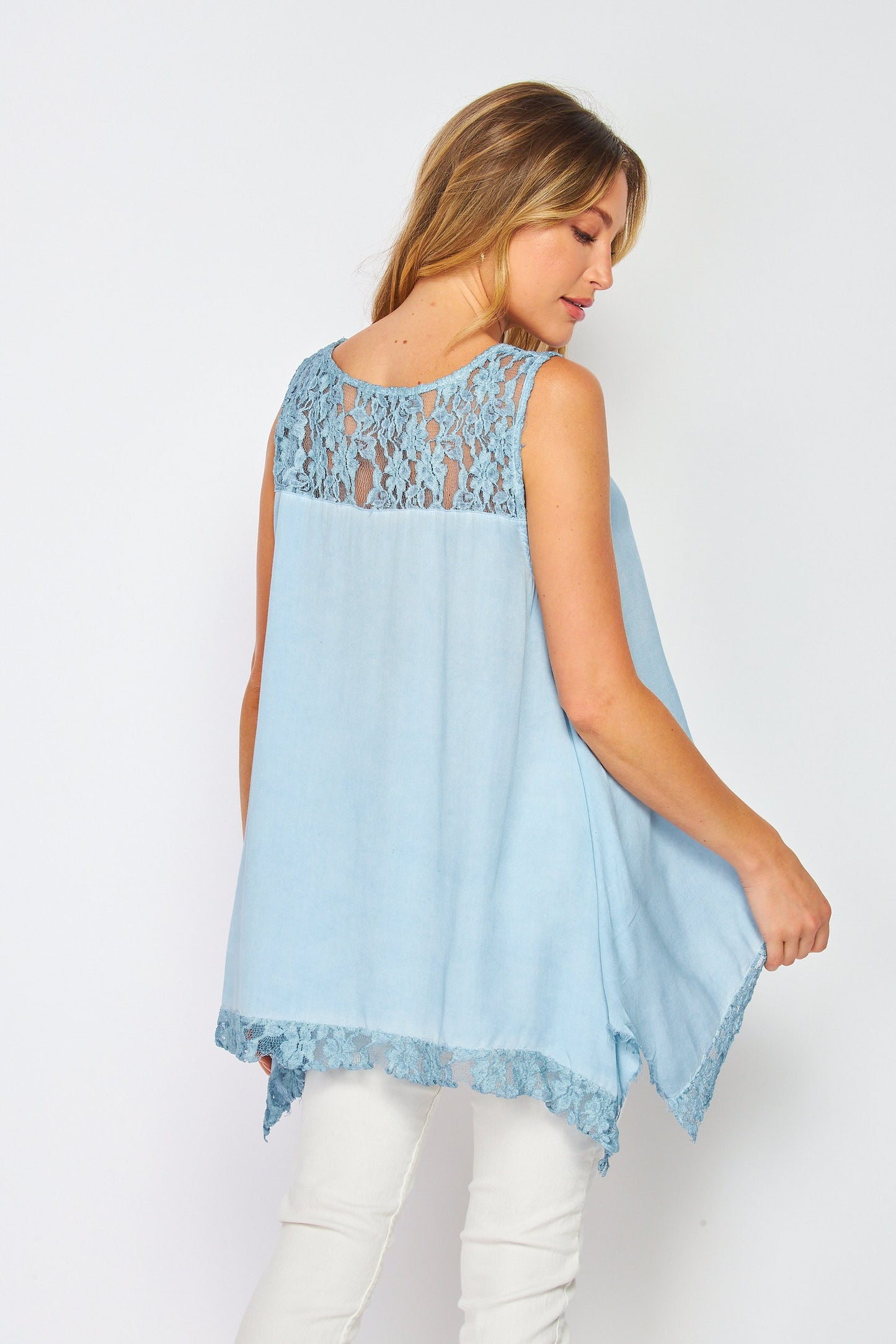Washed Modal Hanky Hem Tunic with Lace