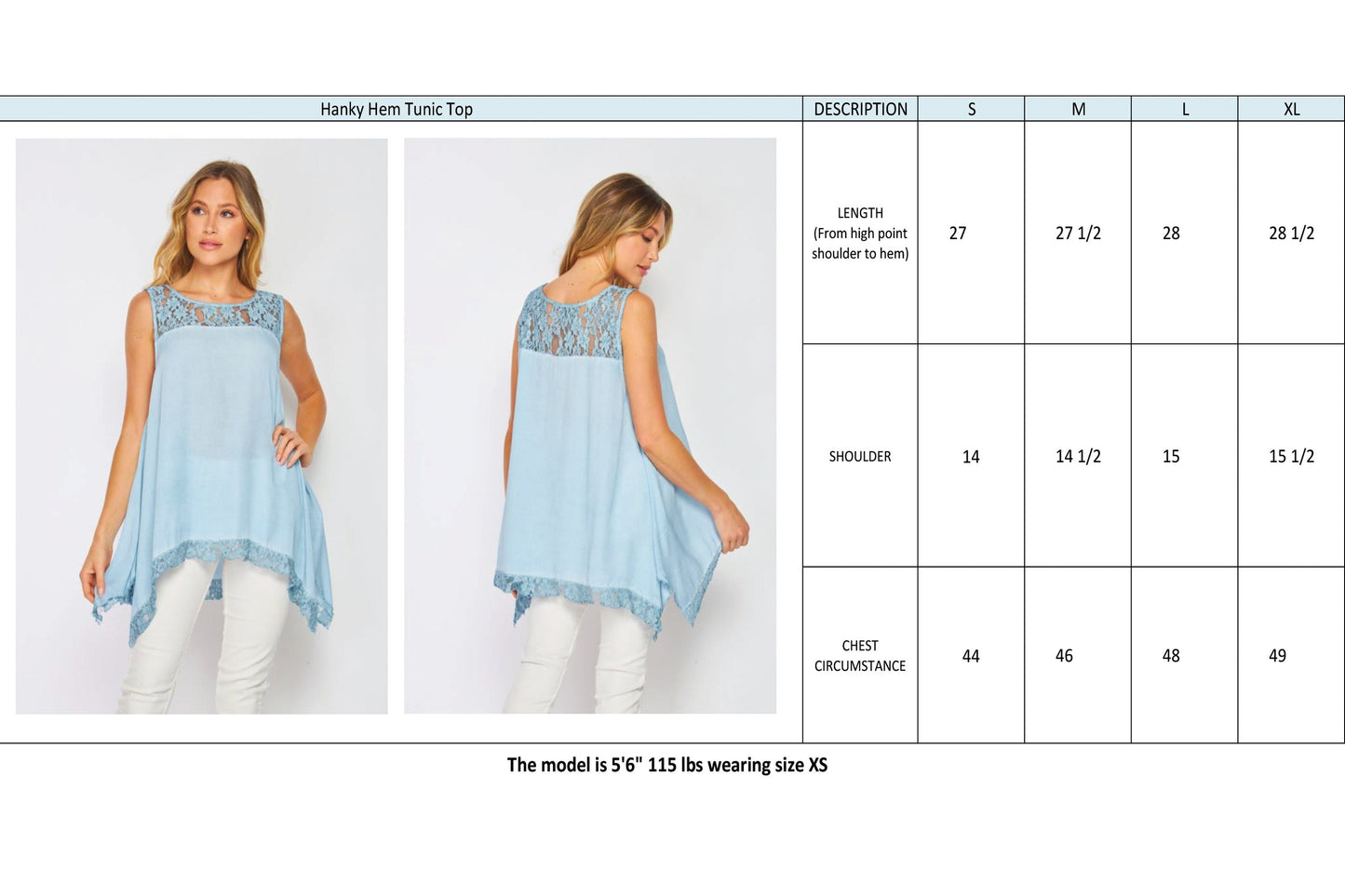 Washed Modal Hanky Hem Tunic with Lace