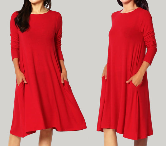 Buttery soft Long Sleeves T-shirt Dress with pocket - Custom Dress - Handmade to order