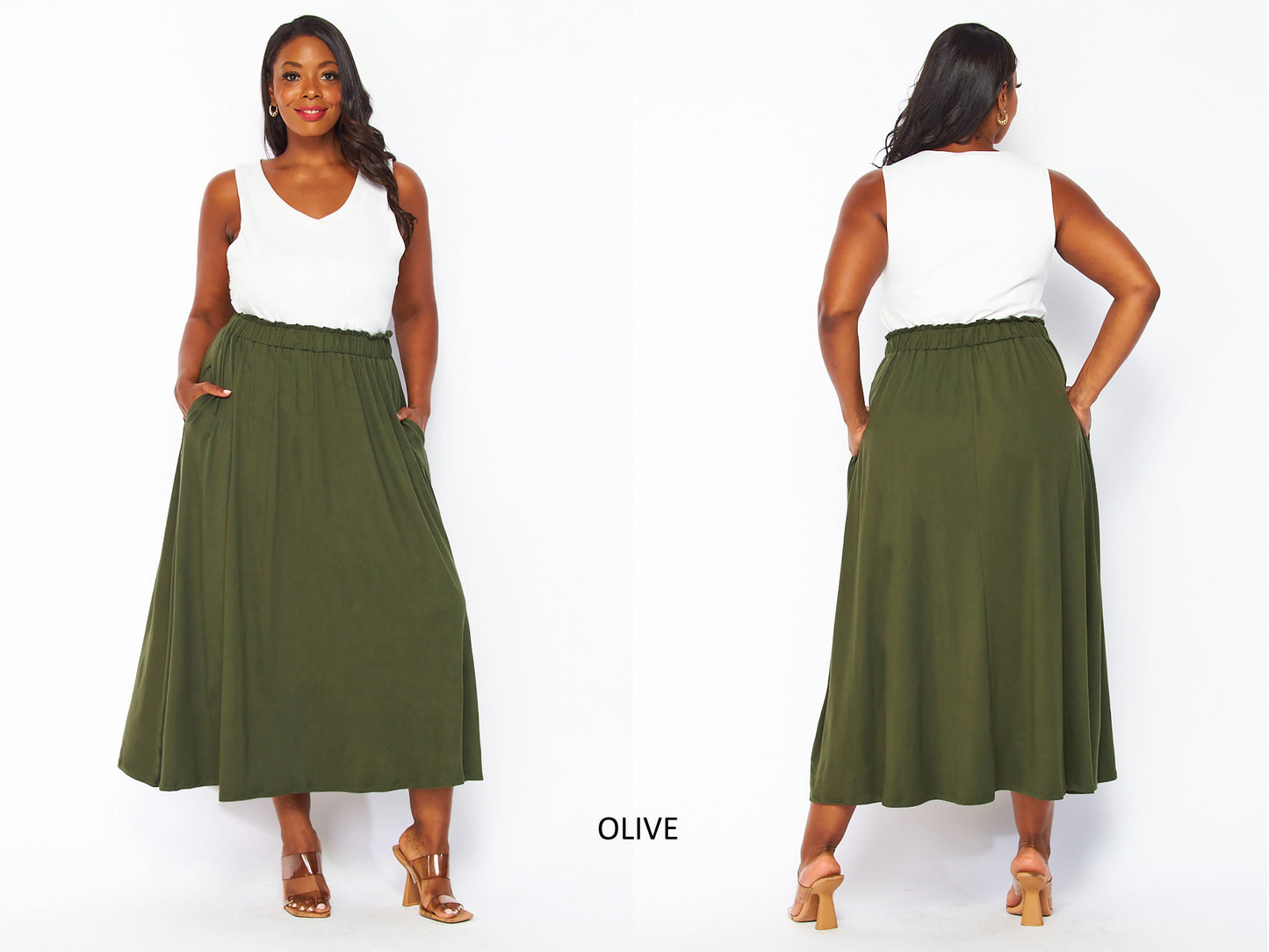 Plus size Soft Maxi Skirt with Pockets, Flowy Skirt, Paper Bag , Made in USA