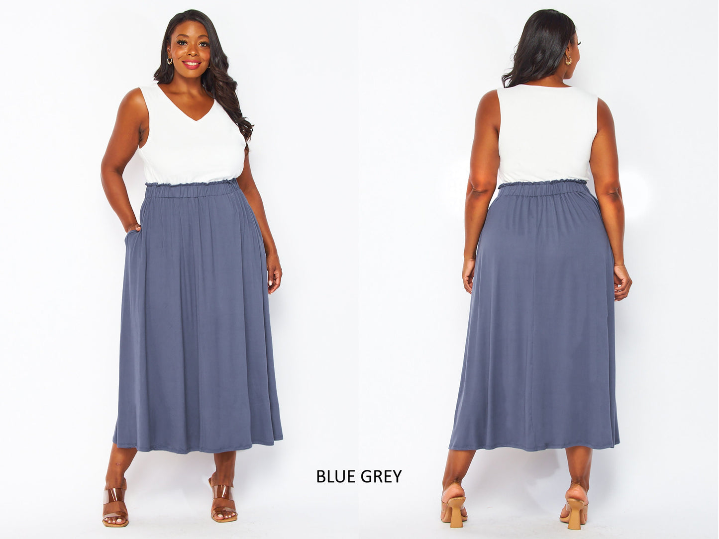 Plus size Soft Maxi Skirt with Pockets, Flowy Skirt, Paper Bag , Made in USA