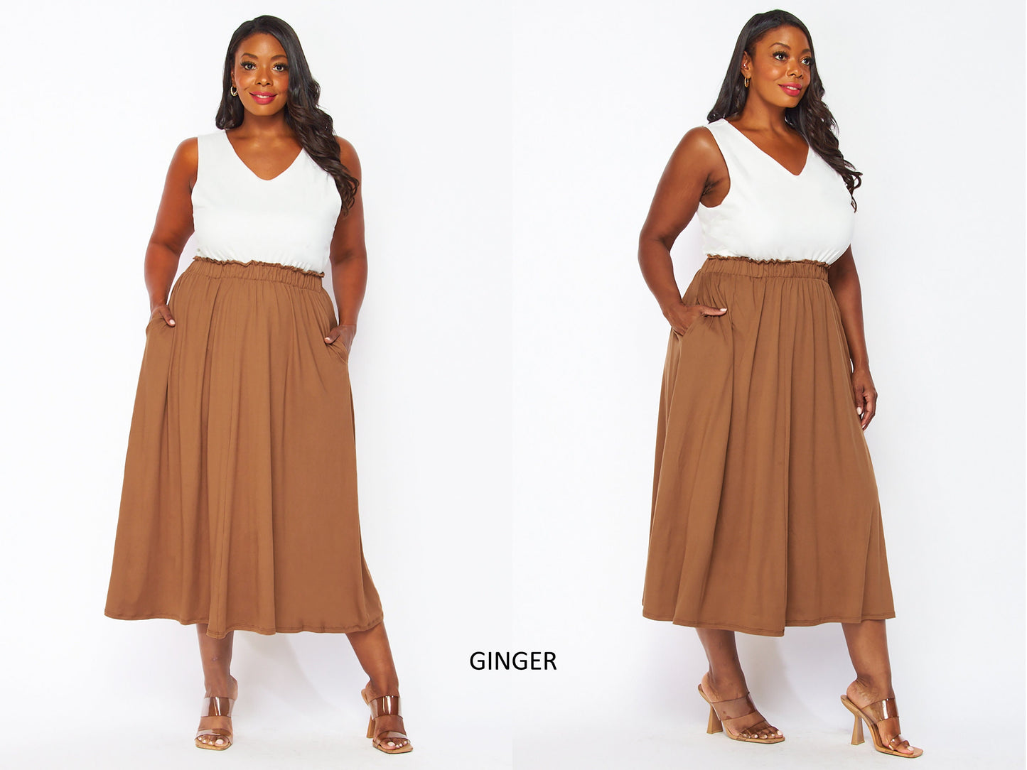Plus size Soft Maxi Skirt with Pockets, Flowy Skirt, Paper Bag , Made in USA