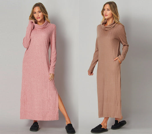 Ribbed Turtle Neck Maxi Dress, Ribbed Sweater Dress - Custom made available for Petite, Plus, and Tall