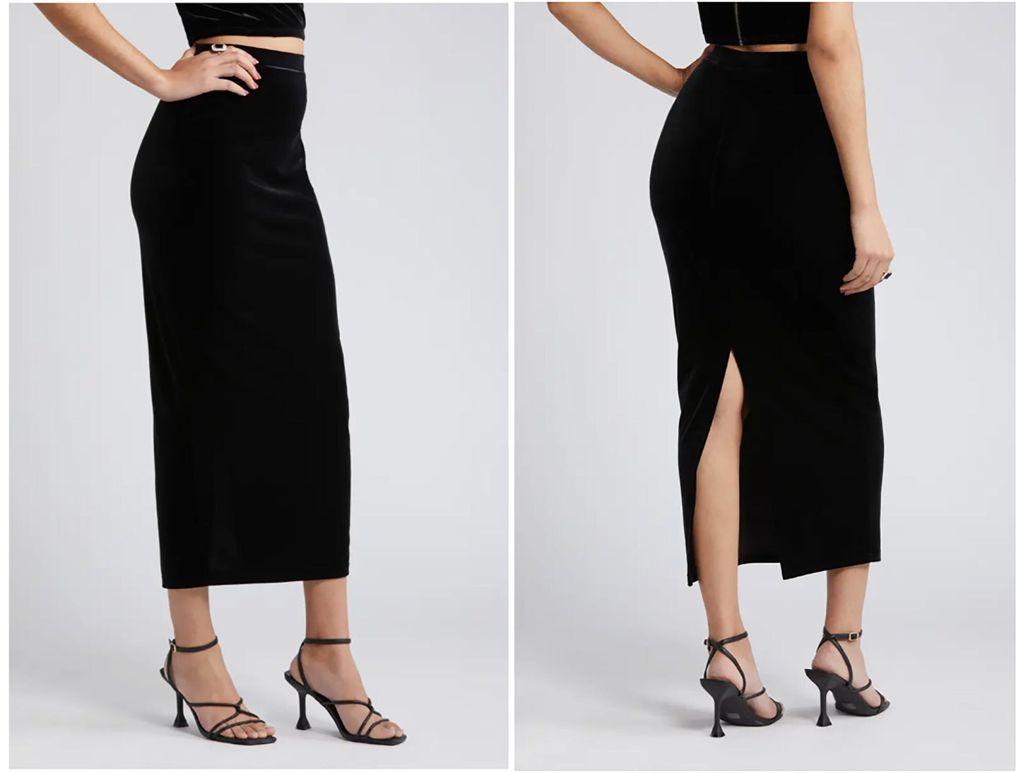Stretched Velvet/Velour Pencil Skirt with Slit / Custom made for Petite, Plus and Tall