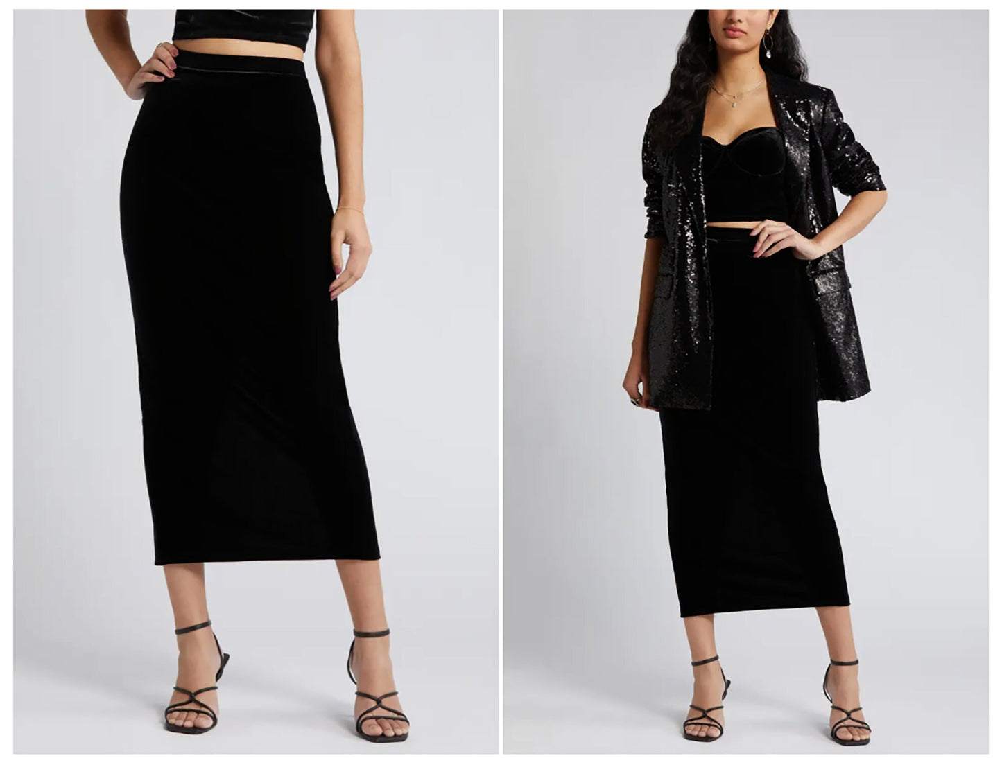 Stretched Velvet/Velour Pencil Skirt with Slit / Custom made for Petite, Plus and Tall