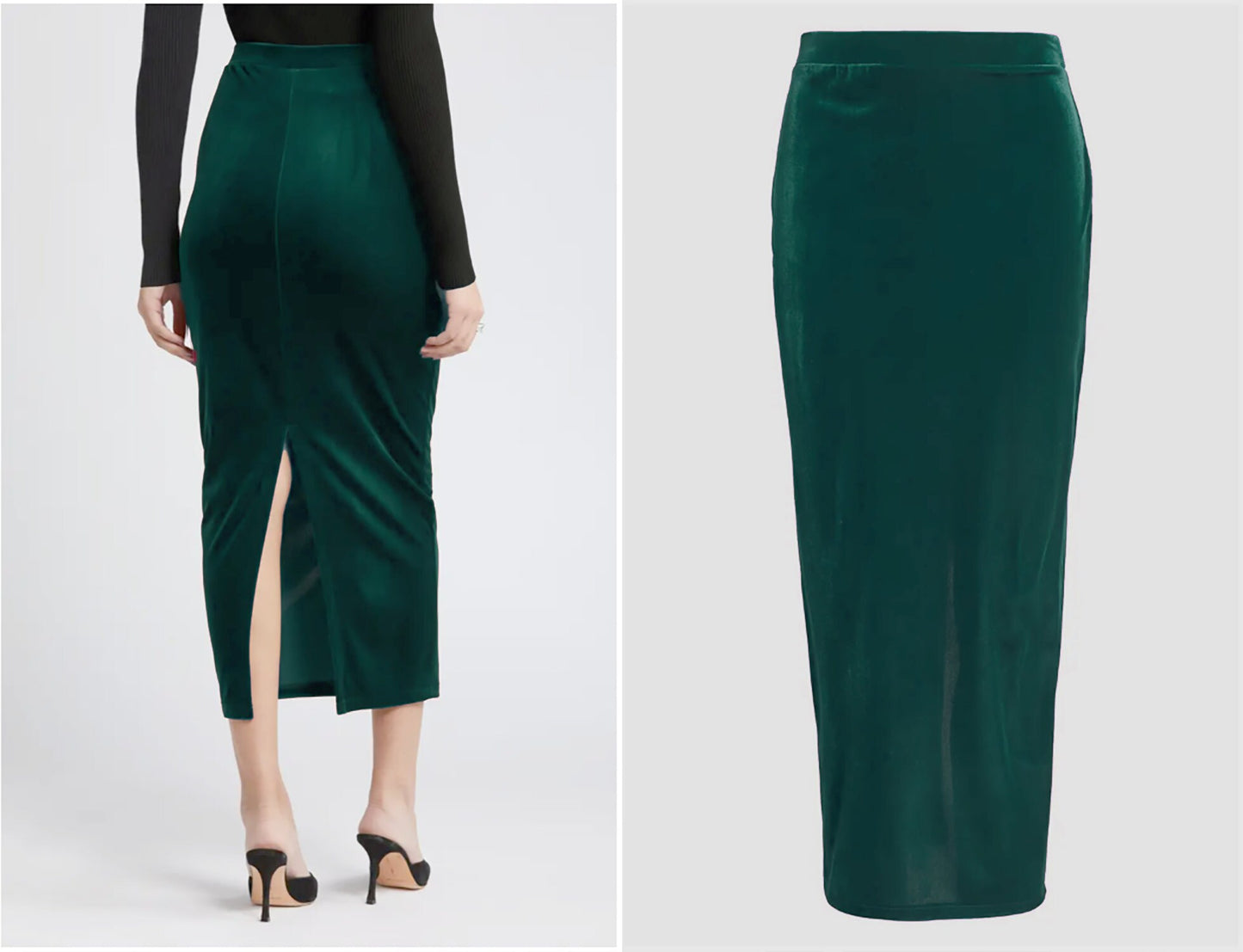 Stretched Velvet/Velour Pencil Skirt with Slit / Custom made for Petite, Plus and Tall
