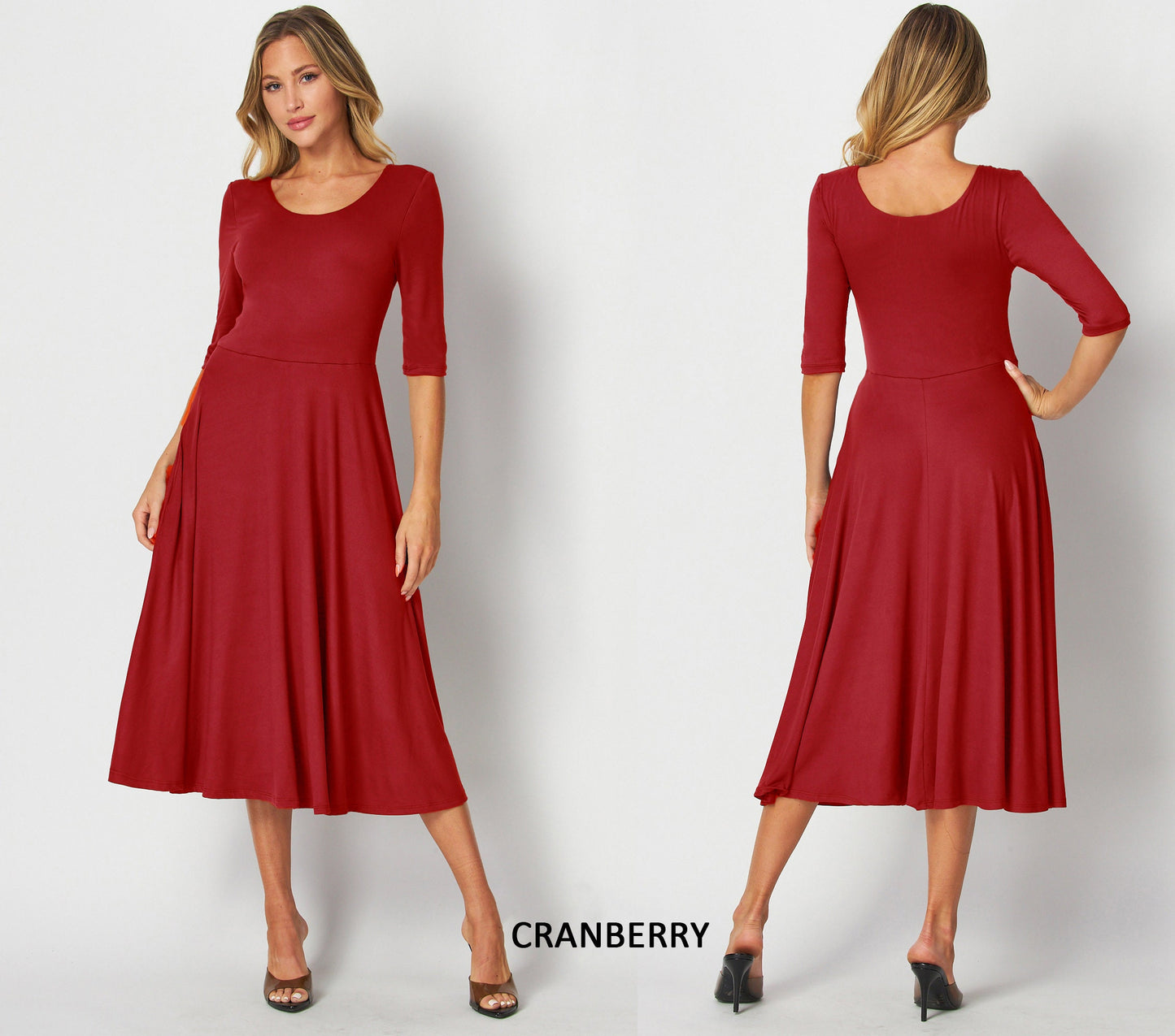 Flowy Flared Midi Dress with Elbow Sleeves & Pockets – Custom Length, Maternity & Travel Friendly, Handmade in USA