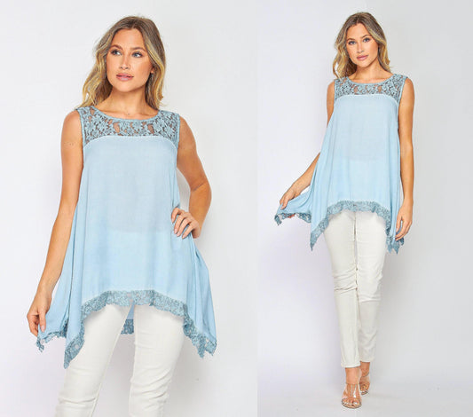 Washed Modal Hanky Hem Tunic with Lace