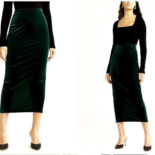 Stretched Velvet/Velour Pencil Skirt with Slit / Custom made for Petite, Plus and Tall