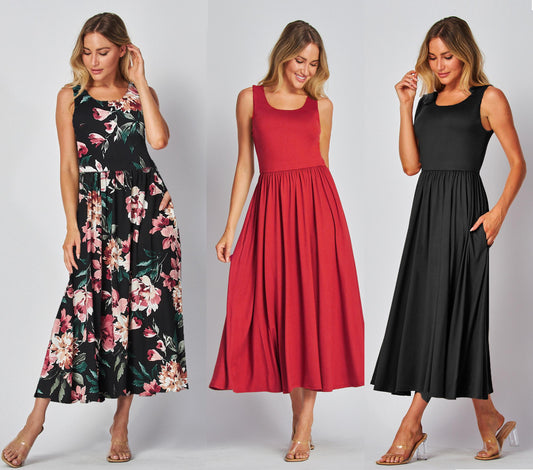Elegant Sleeveless Maxi Dress with Pockets – Available in Petite,Plus,Tall - Perfect for any occasions