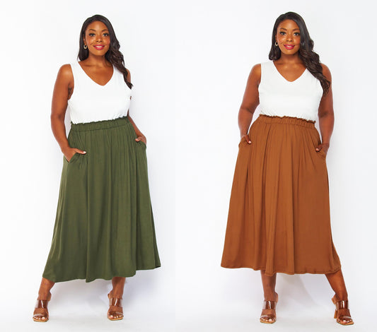 Plus size Soft Maxi Skirt with Pockets, Flowy Skirt, Paper Bag , Made in USA