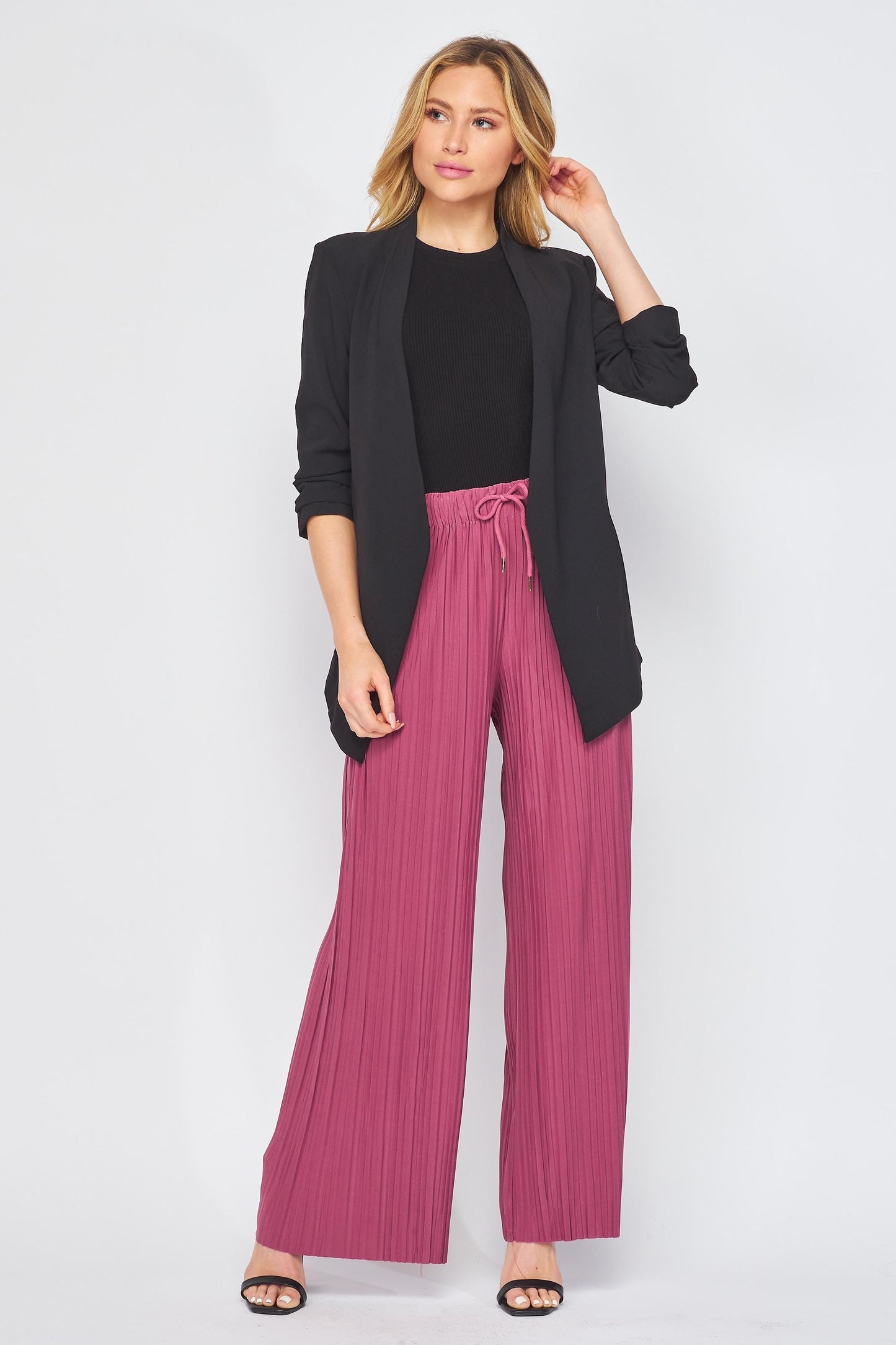 Accordion Pleated Wide Leg Palazzo Pants