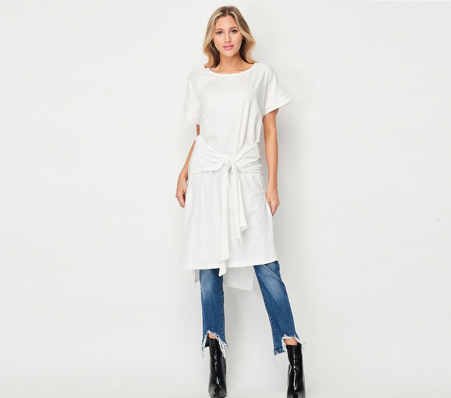 Casual Chic Long Tunic Top with Sash - Custom Length Available - Handmade in USA