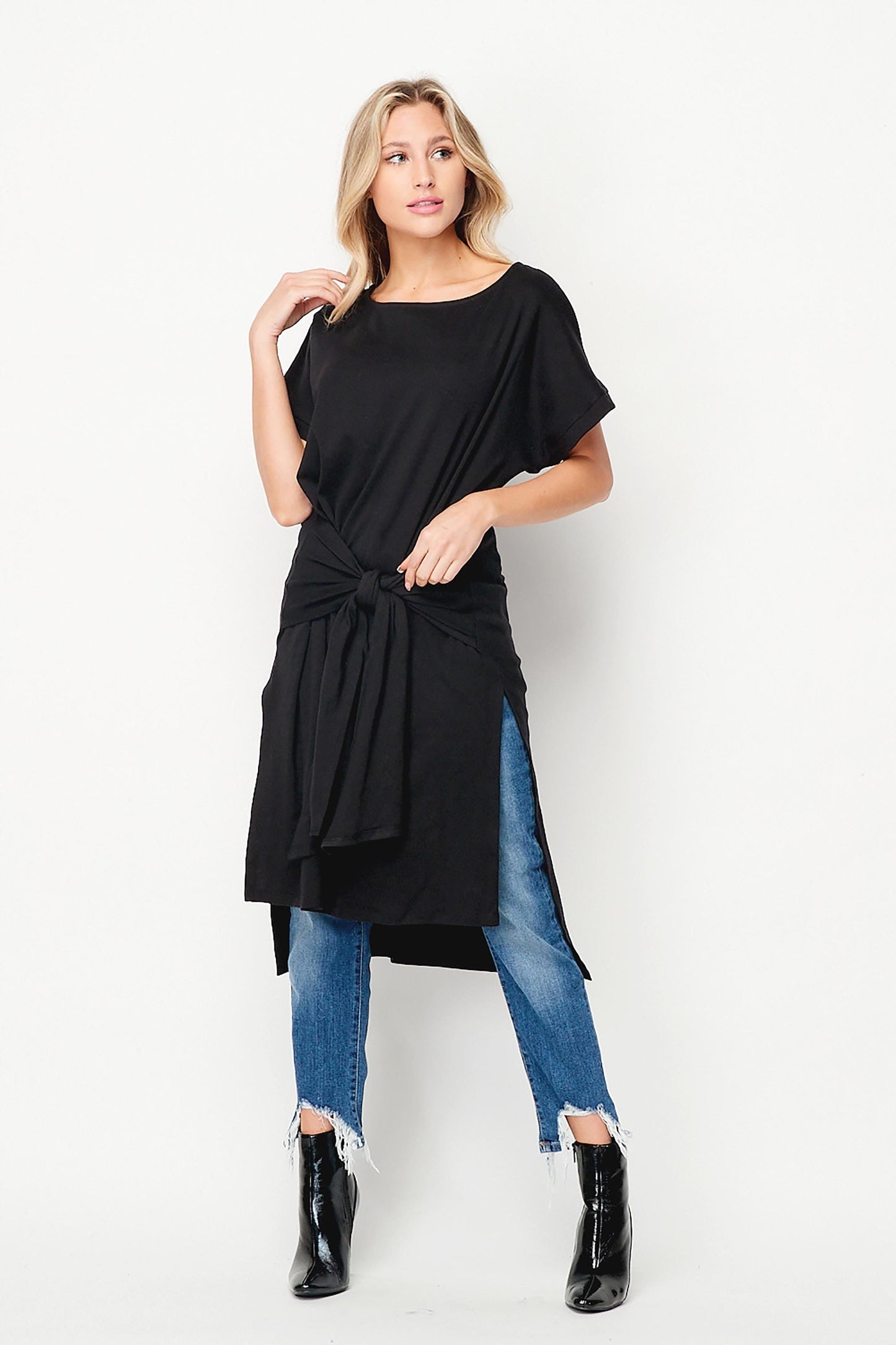 Casual Chic Long Tunic Top with Sash - Custom Length Available - Handmade in USA