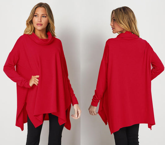 Upcycled butter Soft Oversized Turtle Neck Tunic Top, Plus Size Tunic Top Top, Loungewear, Lounge Tunic, Ethical, Sustainable, Made in USA