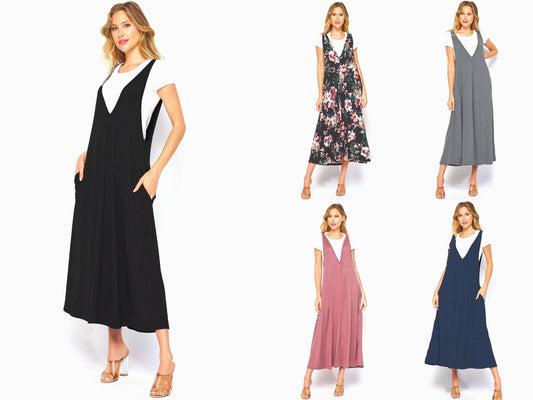 Customizable Overall Flared Dress with Pockets - Maternity- Friendly - Pinafore/Suspender/Apron Style - Handcrafted in USA