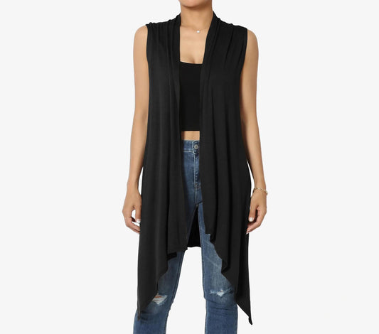 Upcycled Draped Sleeveless Cardigan Vest with Pockets / Plus Sized Vest / Buttery Soft Duster