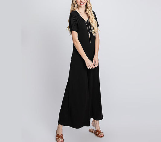 Upcycled Buttery Soft Short Sleeve Jumpsuit with Pocket / Knit Romper / Wide-leg Jumpsuit / Plus Size Jumpsuit / Loungewear / Made in USA