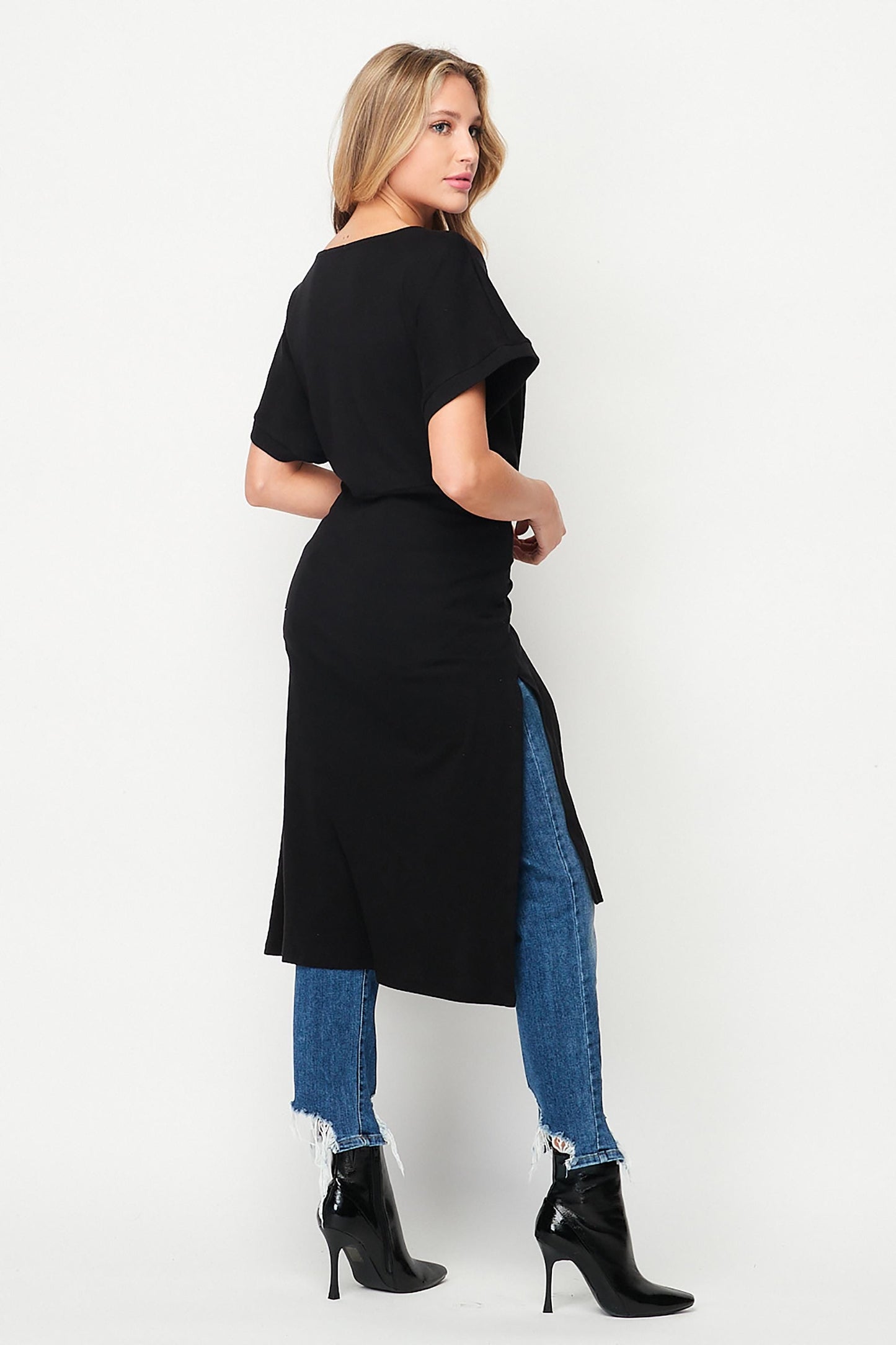 Casual Chic Long Tunic Top with Sash - Custom Length Available - Handmade in USA