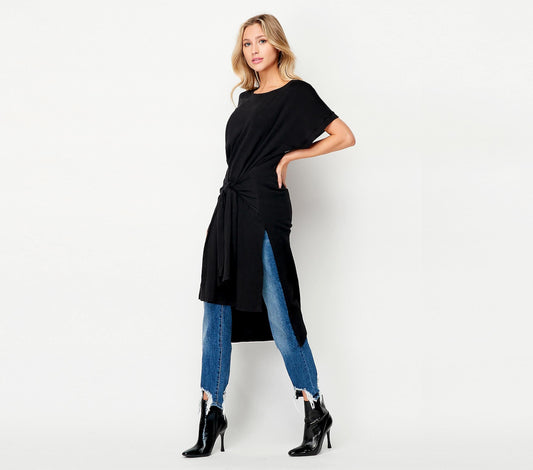 Casual Chic Long Tunic Top with Sash - Custom Length Available - Handmade in USA