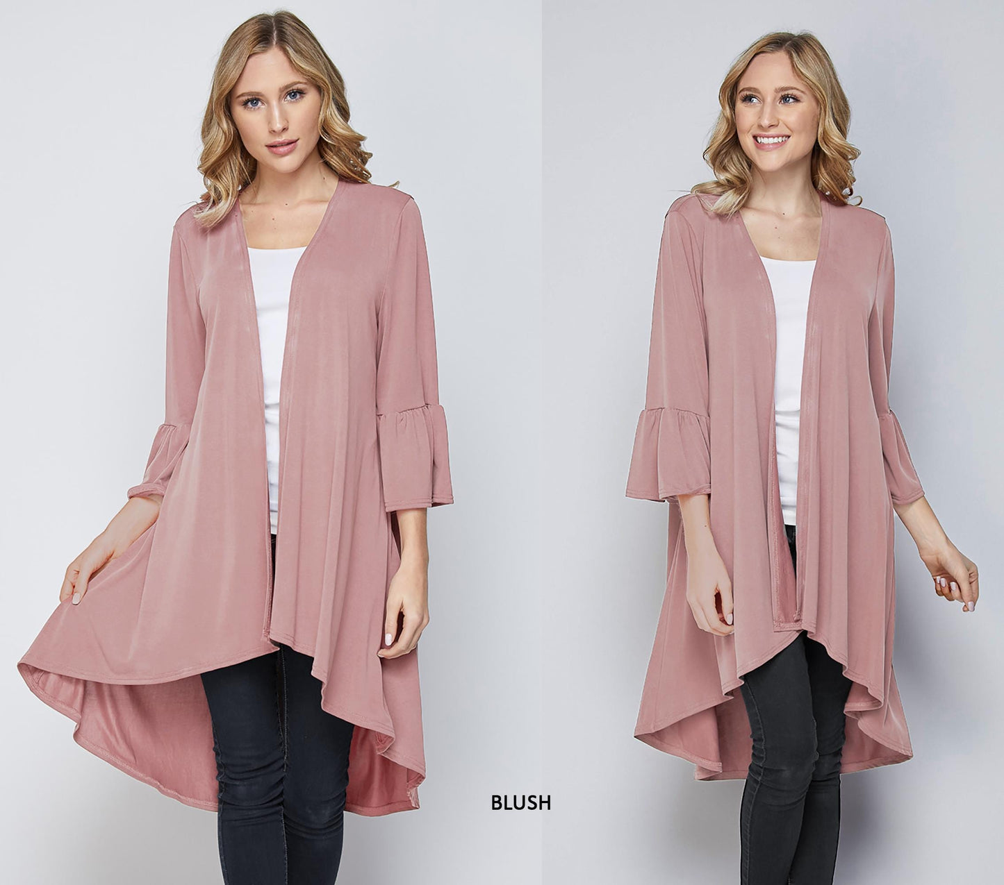 Custom Pocket High and Low Cardigan with Flared Sleeves – Buttery Soft, Wrinkle-Free & Travel Ready – Petite, Tall, Plus Size, Handmade
